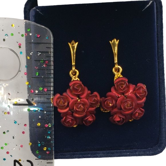 NIB Danbury Mint A Dozen Roses 24K Gold Plated Earrings - Picture 8 of 10